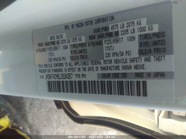 2020 MAZDA CX-5 TOURING VIN: JM3KFACM5L0834367
