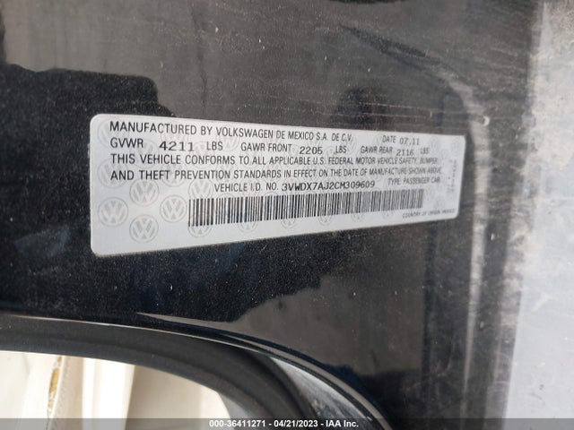 2012 VOLKSWAGEN JETTA SEDAN SE VIN: 3VWDX7AJ2CM309609