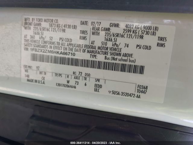 1FBZX2ZM6HKA66710 Ford Transit Wagon Xl/xlt