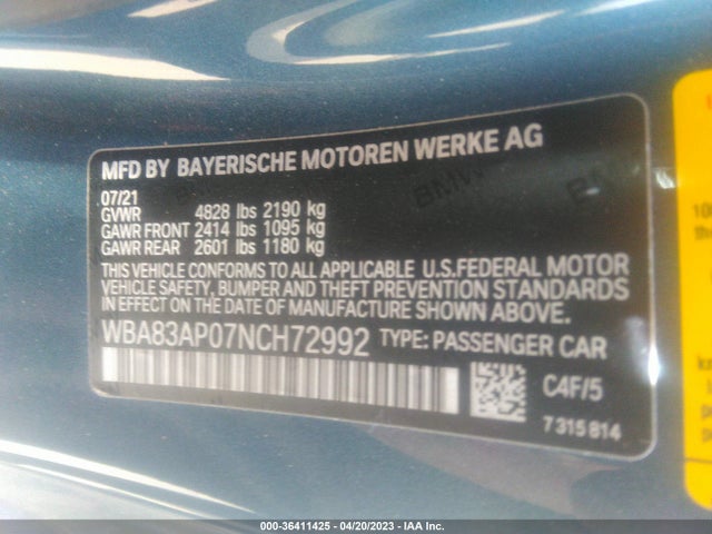 BMW 4 Series M440i 2022 аукцион фото