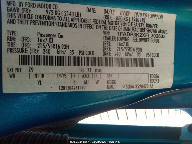 Ford FOCUS SE 2015 1FADP3K2XFL302633 Image 10