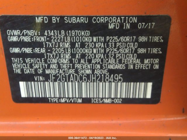 JF2GTADC6JH218495 Subaru Crosstrek Premium