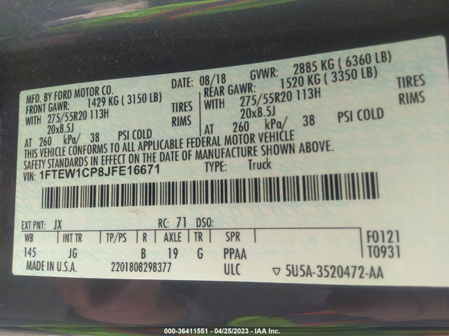 Ford 2.7l-4v 2018 1FTEW1CP8JFE16671 Image 22