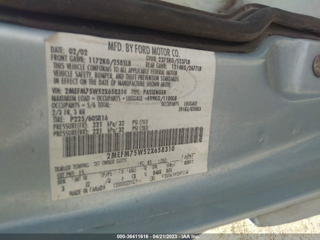 2002 MERCURY GRAND MARQUIS LS PREMIUM/LSE VIN: 2MEFM75W52X658310