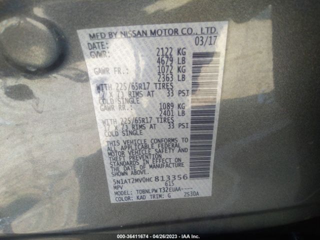 5N1AT2MV0HC813356 Nissan ROGUE S