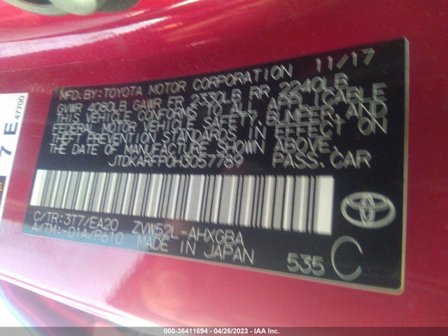 2017 TOYOTA PRIUS PRIME PLUS/PREMIUM/ADVANCED VIN: JTDKARFP0H3057789