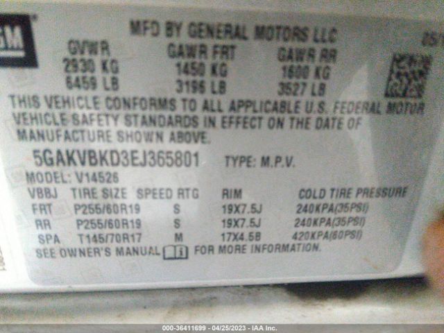 5GAKVBKD3EJ365801 Buick Enclave Leather