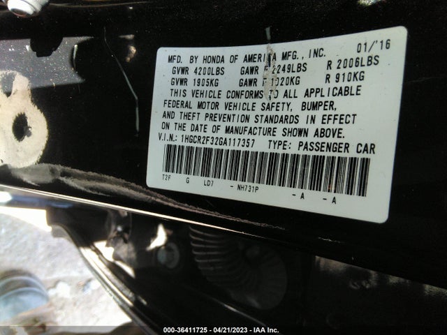 Honda Accord Sedan Lx 2016 1HGCR2F32GA117357 Image 11