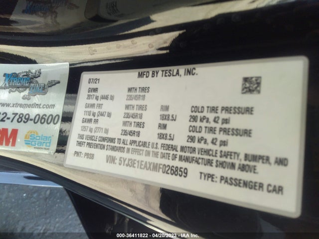Tesla Model 3 Standard Range Plus 2021 5YJ3E1EAXMF026859 Image 9