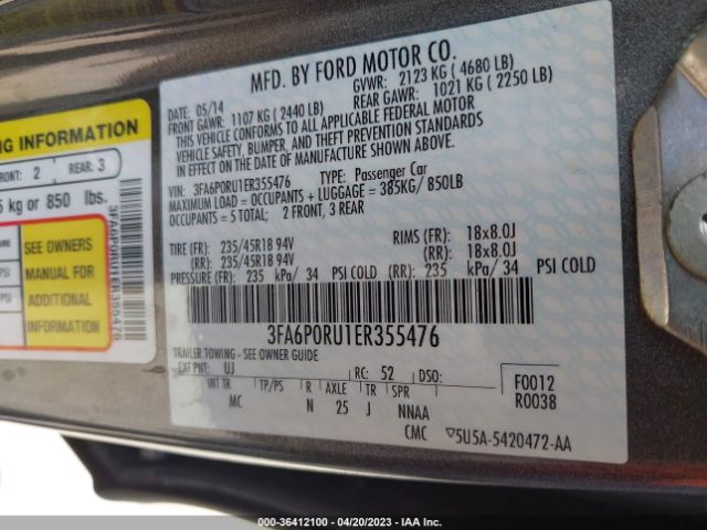 3FA6P0RU1ER355476 Ford Fusion Titanium Hybrid
