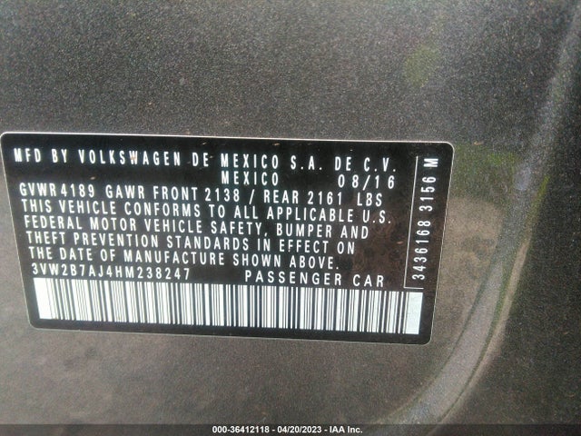 3VW2B7AJ4HM238247 Volkswagen Jetta 1.4t S
