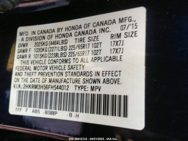 Honda CR-V EX 2015 2HKRM3H56FH544012 Image 9