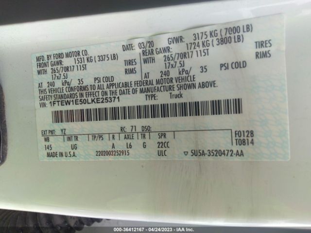 1FTEW1E50LKE25371 Ford F-150 Xl/xlt/lariat