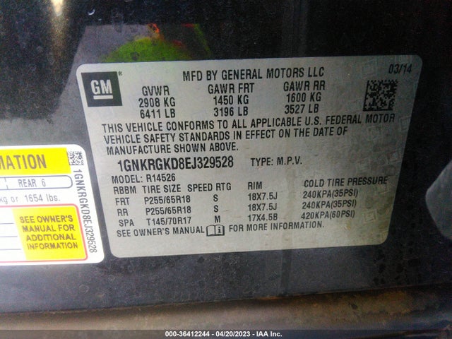 Chevrolet Traverse Lt 2014 1GNKRGKD8EJ329528 Image 11