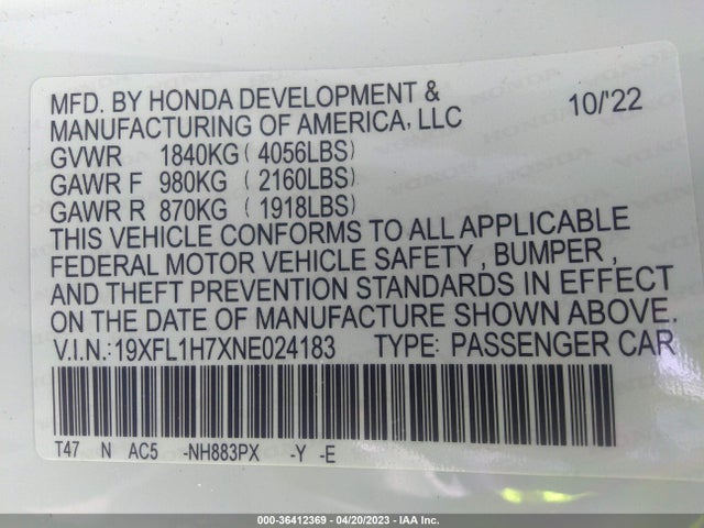 Honda Civic Hatchback Ex-l 2022 19XFL1H7XNE024183 Image 9