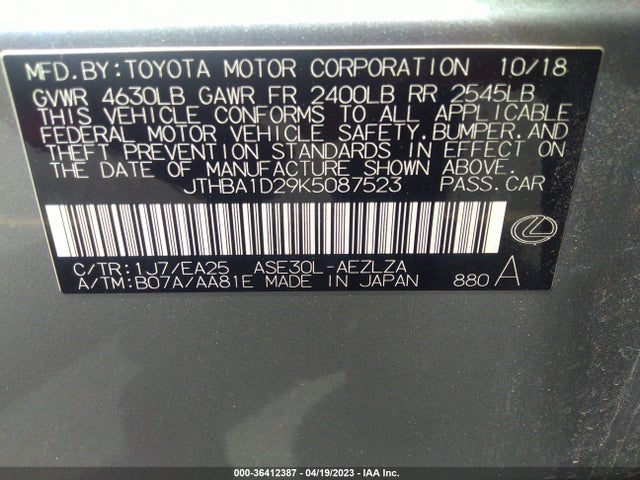 Lexus IS 2019 JTHBA1D29K5087523 Image 12