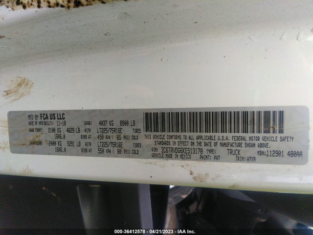 3C6TRVDG6KE513178 RAM Promaster Cargo Van
