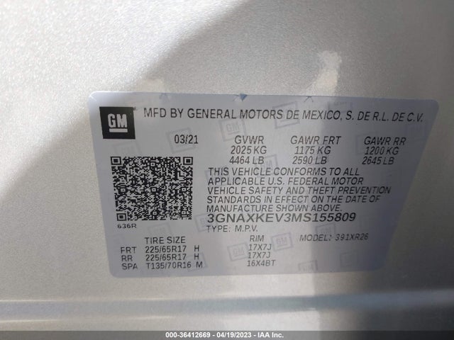 Chevrolet EQUINOX LT 2021 3GNAXKEV3MS155809 Image 9