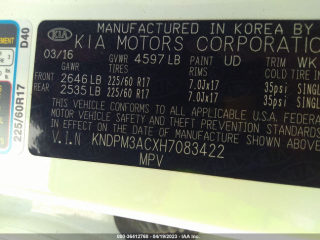 KNDPM3ACXH7083422 KIA Sportage Lx