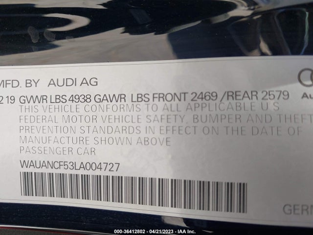 WAUANCF53LA004727 Audi A5 Sportback Premium