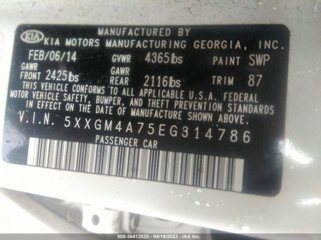 5XXGM4A75EG314786 KIA Optima Lx
