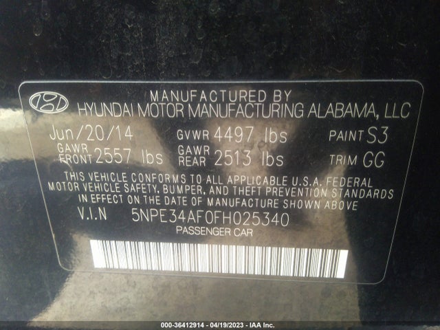 Hyundai Sonata 2.4l Limited 2015 5NPE34AF0FH025340 Image 9