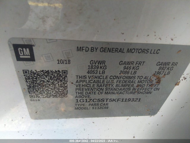2019 CHEVROLET MALIBU LS VIN: 1G1ZC5ST5KF119321