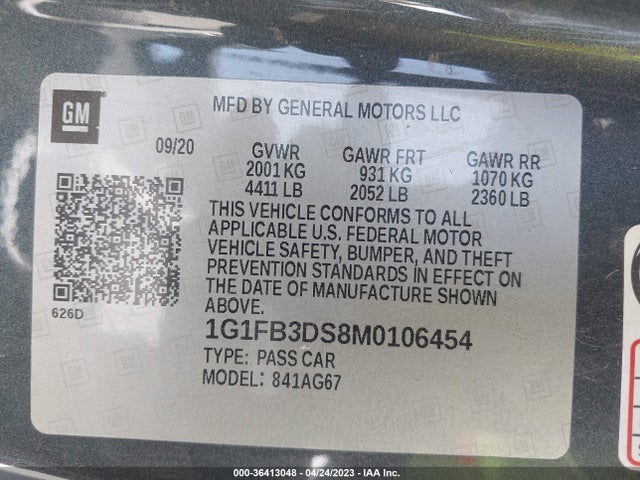 Chevrolet Camaro 1lt 2021 1G1FB3DS8M0106454 Image 10