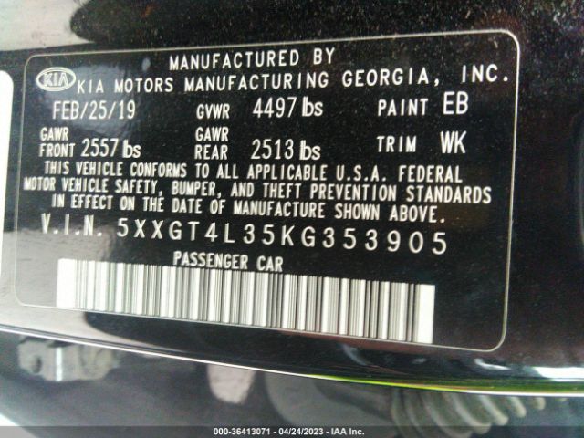 5XXGT4L35KG353905 KIA Optima S
