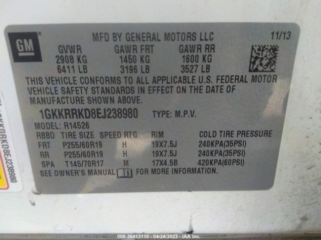 1GKKRRKD8EJ238980 GMC ACADIA SLT