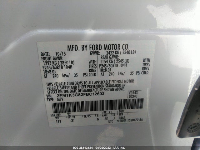 2015 FORD EDGE SE VIN: 2FMTK3G82FBC12602