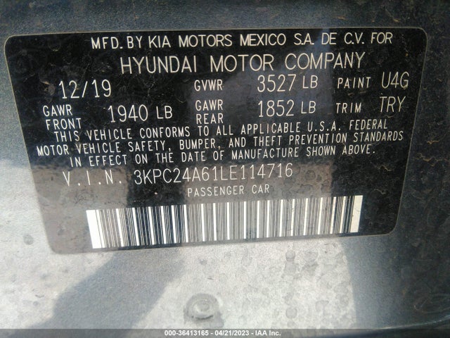 Hyundai ACCENT SE 2020 3KPC24A61LE114716 Image 11