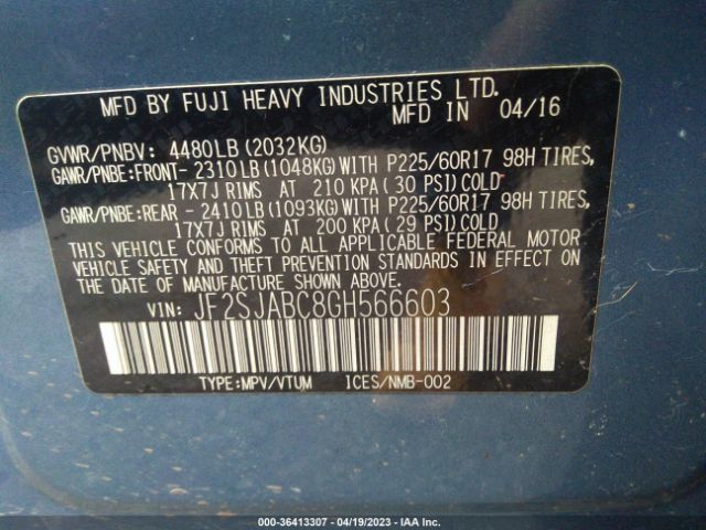 JF2SJABC8GH566603 Subaru Forester 2.5i