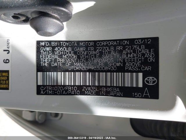 2012 TOYOTA PRIUS PLUG-IN VIN: JTDKN3DP9C3008930