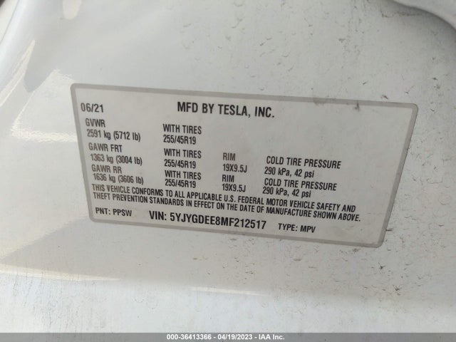 Tesla Model Y Long Range 2021 5YJYGDEE8MF212517 Image 9