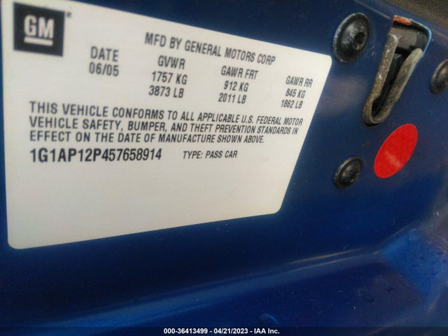 2005 CHEVROLET COBALT SS SUPERCHARGED VIN: 1G1AP12P457658914