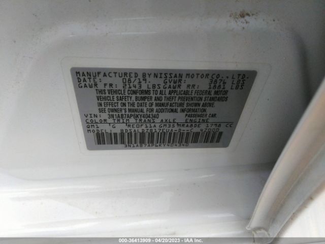 3N1AB7AP6KY404340 Nissan SENTRA SV