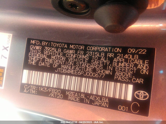 Toyota COROLLA LE 2023 JTDB4MEE6PJ000677 Image 9
