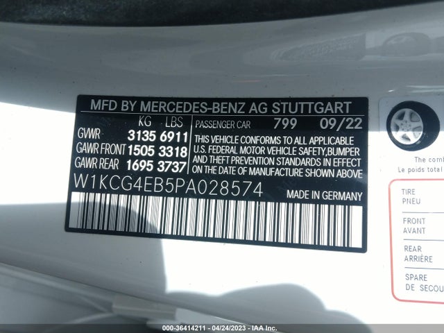 2023 MERCEDES-BENZ EQS VIN: W1KCG4EB5PA028574