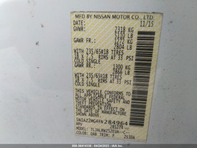 5N1AZ2MG4FN284964 Nissan MURANO SL