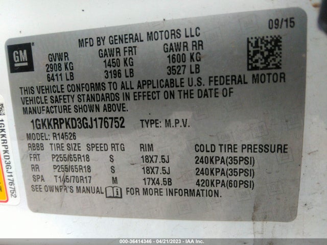 GMC ACADIA SLE 2016 1GKKRPKD3GJ176752 Image 9