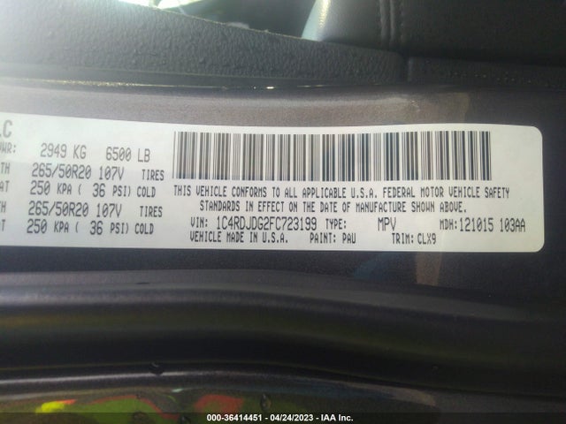 Dodge DURANGO LIMITED 2015 1C4RDJDG2FC723199 Image 9