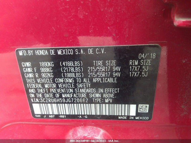 Honda HR-V EX 2018 3CZRU6H59JG720662 Image 9