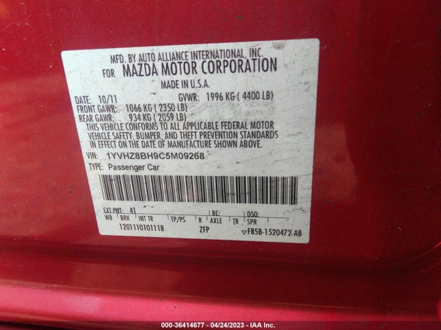2012 MAZDA MAZDA6 I SPORT VIN: 1YVHZ8BH9C5M09268