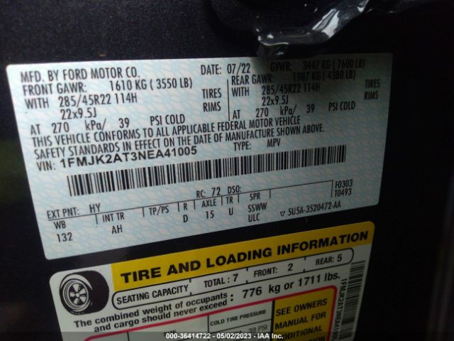 1FMJK2AT3NEA41005 Ford Expedition Max Limited