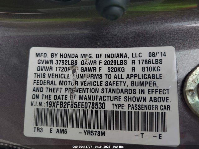 Honda Civic Sedan Ex 2014 19XFB2F85EE078530 Image 10