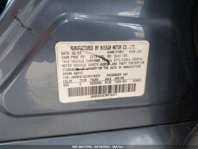36414784 :رقم المزاد ، JNKBV61E67M718371 vin ، 2007 Infiniti G35 Sedan Sport مزاد بيع