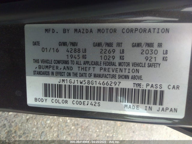 2016 MAZDA MAZDA6 I GRAND TOURING VIN: JM1GJ1W58G1466297