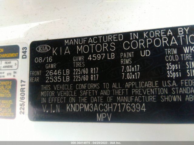 KNDPM3AC3H7176394 KIA Sportage Lx
