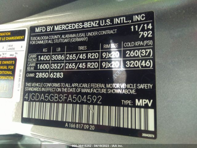 4JGDA5GB3FA504592 Mercedes-Benz M-class Ml 400
